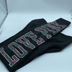 Victoria’s Secret Love Pink Plaid Logo Black High Waist Full Length Leggings S